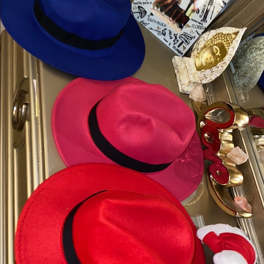 Fedora Hats Red Pink Blue Buy All 3 For one price